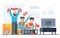 Happy Football fans in apartaments flat vector illustration