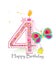 Happy fourth birthday candle. Baby girl greeting card with butterfly