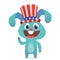 Happy fourth of July. Independence day of America. Cartoon Rabbit wearing Uncle Sam hat. Vector illustration.