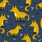 Happy foxes, colorful seamless pattern