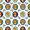 Happy foxes and leaves, seamless pattern