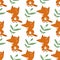 Happy foxes, leaves, seamless pattern