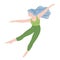 Happy free girl jumping, flying in the air. Vector illustration in flat style