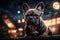 Happy French Bulldog looking at camera, cute companion under moon