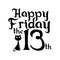 Happy Friday the 13th, text with black cat, on white background.