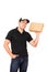 Happy friendly confident delivery man carrying