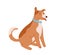 Happy friendly dog sitting with tongue out and wagging tail. Cute brown puppy with collar on neck. Colored flat vector