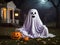 A happy and friendly ghost at Halloween