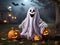 A happy and friendly ghost at Halloween