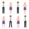 Happy, friendly office worker man and woman vector illustration. Front view standing, smiling boy and girl cartoon character set