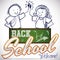 Happy Friends Behind Chalkboard Celebrating Back to School Season, Vector Illustration