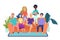 Happy friends watching television together sitting on the couch at home isolated vector illustration. Group of people