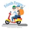 Happy friendship day card. 4 August. Best friends riding a red motorcycle