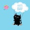 Happy Friendship Day. Cat ride on the swing. Cloud shape. Flying bird. Cute cartoon character. Kawaii baby pet collection. Friends