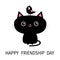 Happy Friendship Day. Cute black cat icon. Bird sitting on head face. Funny cartoon character. Kawaii animal. Kitty kitten. Baby p
