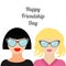 Happy Friendship Day Fashion blond brunet woman Best friends Flat design