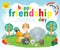 Happy friendship day greeting card with diverse friend group of best friend animals Deer, elephant,dog,cat,rat,giraffe,sheep