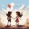 Happy friendship day greeting card with two girls holding hands, vector illustration Ai Generative