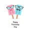 Happy Friendship Day Ice cream couple with lips, mustaches and eyeglasses. Flat design