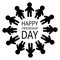 Happy Friendship Day. Man and woman pictogram icon sign. People round circle. Male Female silhouette. Black color. Boys girls hold