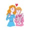 Happy friendship day. Mother and daughter. Doodle kawaii style