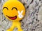 Happy fun yellow smiling emoji couple with peace sign