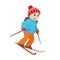 Happy, funny girl skiing downhill, winter sport