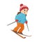 Happy, funny girl skiing downhill, winter sport