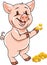 Happy funny piggy with coins