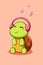 Happy and funny turtle listening music with headset cartoon illustration