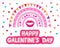 Happy Galentine`s Day greeting concept with rainbow with hearts isolated on white.