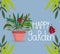 Happy garden, potted plant foliage ladybugs decoration card