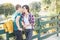 Happy gay couple during a date in public park - Young women laughing and having tender moments - Equality right, homosexuality