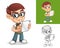 Happy Geek Boy Holding a Tablet Device Cartoon Character Mascot Illustration