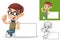 Happy Geek Boy Leaning on Empty Board Cartoon Character Mascot Illustration