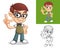 Happy Geek Boy Teasing with Demeaning Hand Gesture or Loser Sign Cartoon Character Mascot Illustration