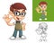 Happy Geek Boy Waving Cartoon Character Mascot Illustration