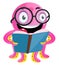 Happy geek octopus reading a book illustration vector