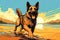 happy german shepherd dog on the beach in summer