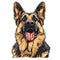 happy german shepherd dog close up front view portrait icon on a white background, sketch style