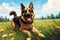 happy german shepherd dog on green meadow in summer