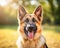 happy German Shepherd over a white background.