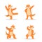 Happy ginger dog dancing. Cute shibu inu dancing pose set.