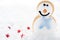 Happy gingerbread snowman on snow background