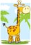 Happy Giraffe Cartoon Character With Background