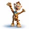 Happy Giraffe Cartoon Character Waving Arms With Medal