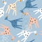 Happy giraffes, decorative cute background. Colorful seamless pattern with animals