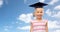 Happy girl in bachelor hat or mortarboard