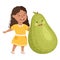 Happy Girl with Big Pear Fruit with Cheerful Smiley Vector Illustration