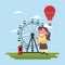 Happy girl carnival ferris wheel hot air balloon